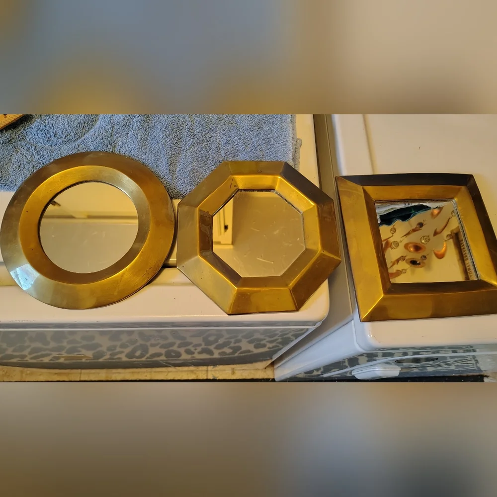Brass Vintage  Geometrical Wall Mirror Set Of 3/ See Info